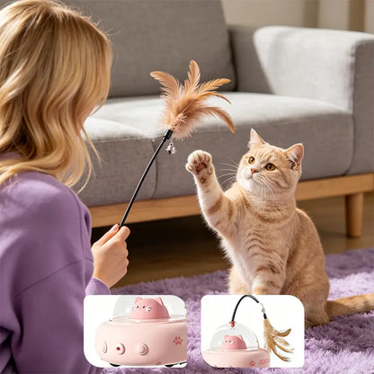 Interactive 2-in-1 Smart Laser and Feather Wand Toy for Indoor Cats - Automatic Rotating Electric Toy for Engaging Self-Play and Boredom Relief