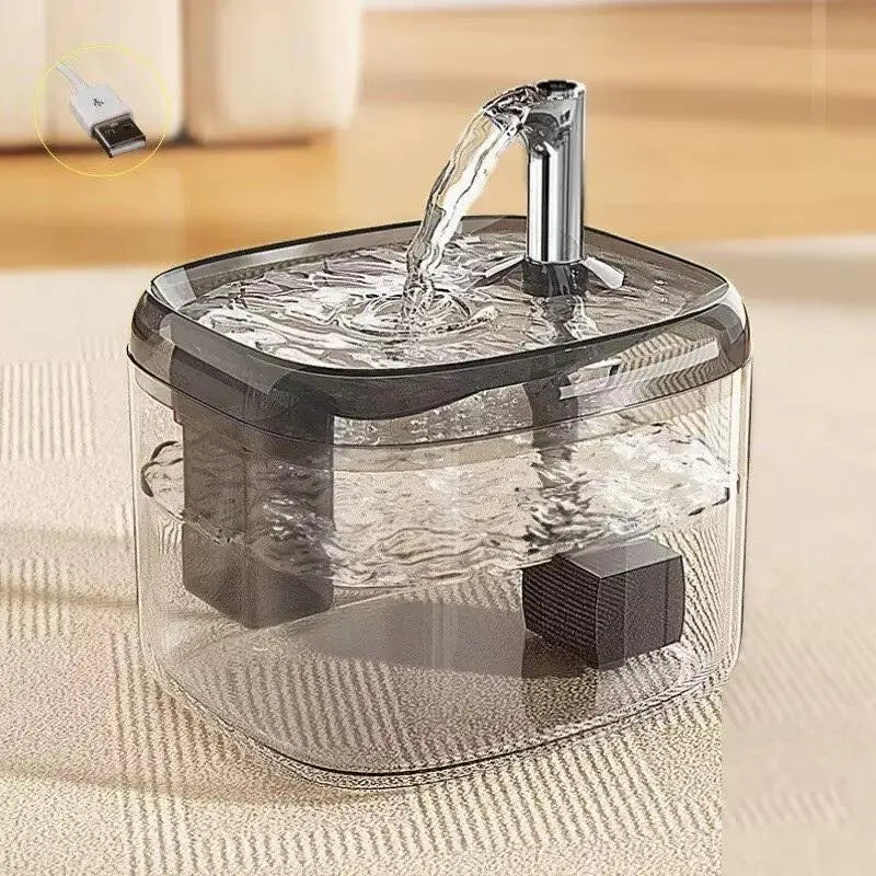 1.5L Automatic USB Cat Water Fountain with Filter - Transparent Gray Circulating Fresh Water Dispenser for Cats and Small Dogs