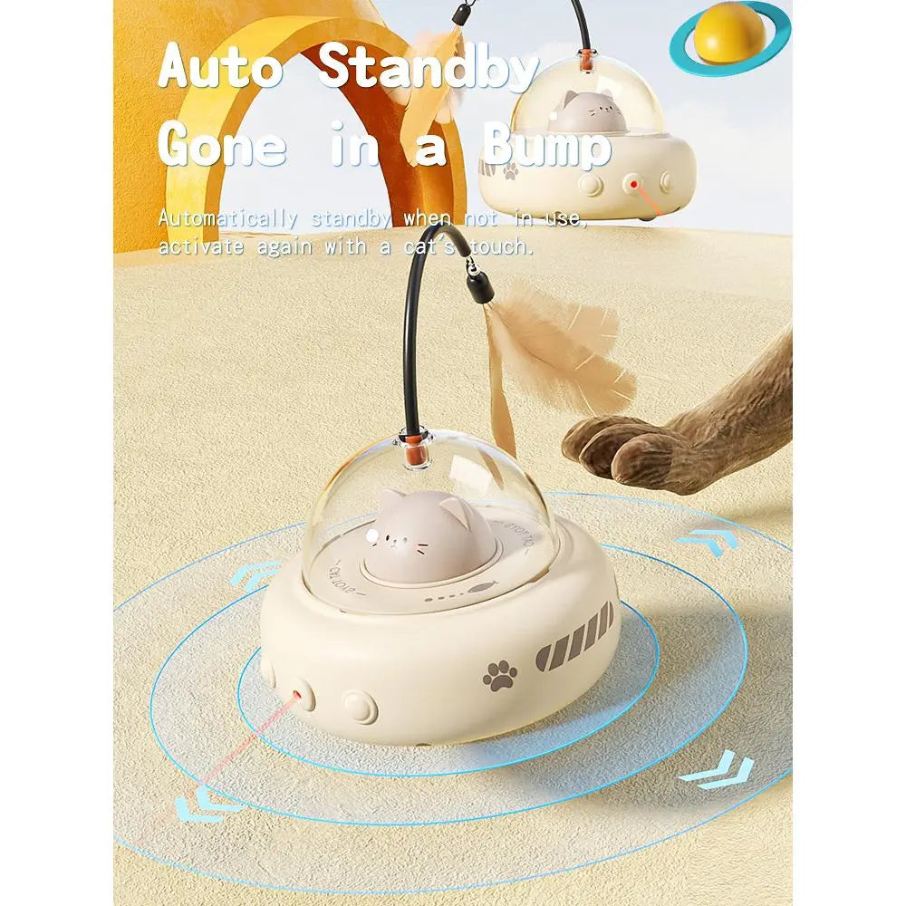 Interactive 2-in-1 Smart Laser and Feather Wand Toy for Indoor Cats - Automatic Rotating Electric Toy for Engaging Self-Play and Boredom Relief
