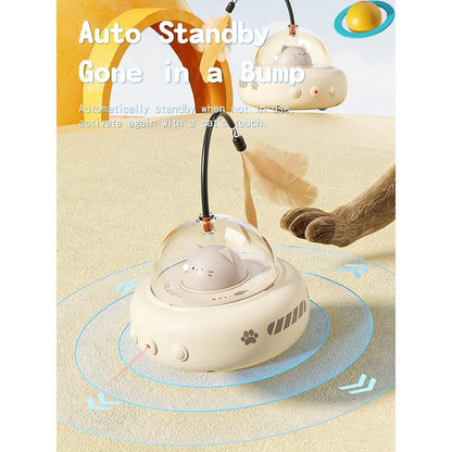 Interactive 2-in-1 Smart Laser and Feather Wand Toy for Indoor Cats - Automatic Rotating Electric Toy for Engaging Self-Play and Boredom Relief