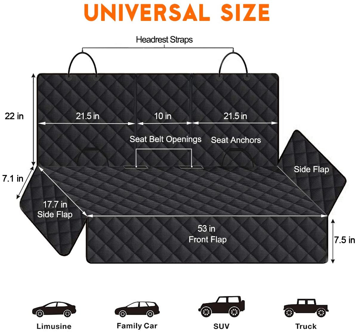 Dog Car Seat Cover - Waterproof Back Seat Protector for Pets, Non-Slip Design Compatible with Most Cars, SUVs, and Trucks - Black