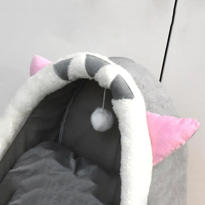 Thermal Cartoon Animal Ear Design Pet Bed - Soft and Warm Fleece Cat Cave for Indoor Use, Comfortable and Cute Cat Furniture, Ideal for Daily Use and Gift Giving