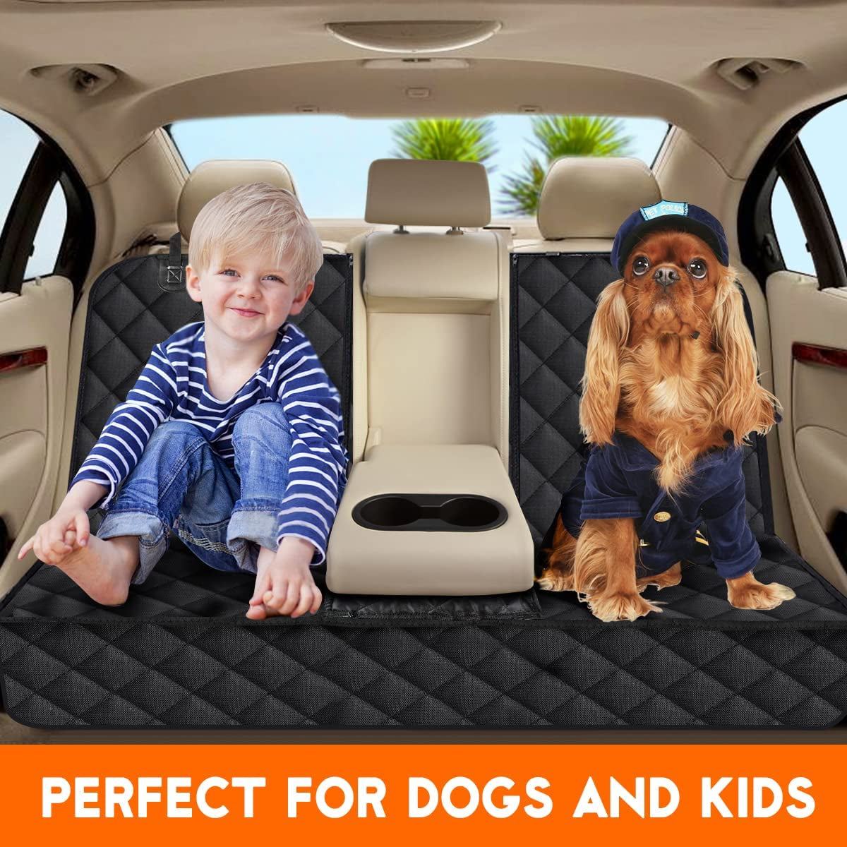 Dog Car Seat Cover - Waterproof Back Seat Protector for Pets, Non-Slip Design Compatible with Most Cars, SUVs, and Trucks - Black