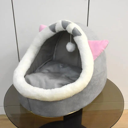 Thermal Cartoon Animal Ear Design Pet Bed - Soft and Warm Fleece Cat Cave for Indoor Use, Comfortable and Cute Cat Furniture, Ideal for Daily Use and Gift Giving