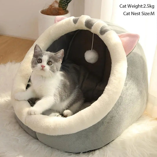 Thermal Cartoon Animal Ear Design Pet Bed - Soft and Warm Fleece Cat Cave for Indoor Use, Comfortable and Cute Cat Furniture, Ideal for Daily Use and Gift Giving