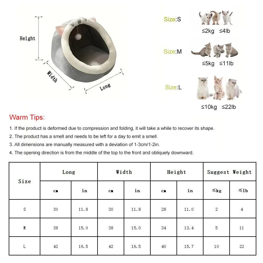 Thermal Cartoon Animal Ear Design Pet Bed - Soft and Warm Fleece Cat Cave for Indoor Use, Comfortable and Cute Cat Furniture, Ideal for Daily Use and Gift Giving
