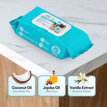 Allforpaws Coconut Vanilla Scented Pet Grooming Wipes - 100 Alcohol-Free Jumbo Deodorizing Wipes with Jojoba and Coconut Oils for Safe Hydration and Odor Control