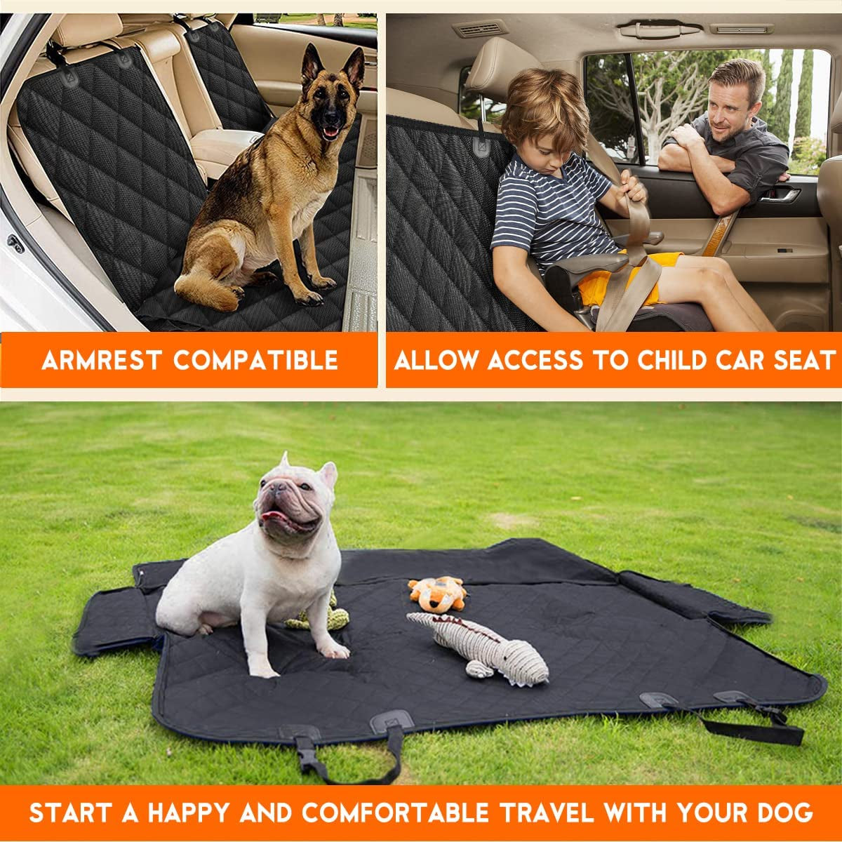 Dog Car Seat Cover - Waterproof Back Seat Protector for Pets, Non-Slip Design Compatible with Most Cars, SUVs, and Trucks - Black