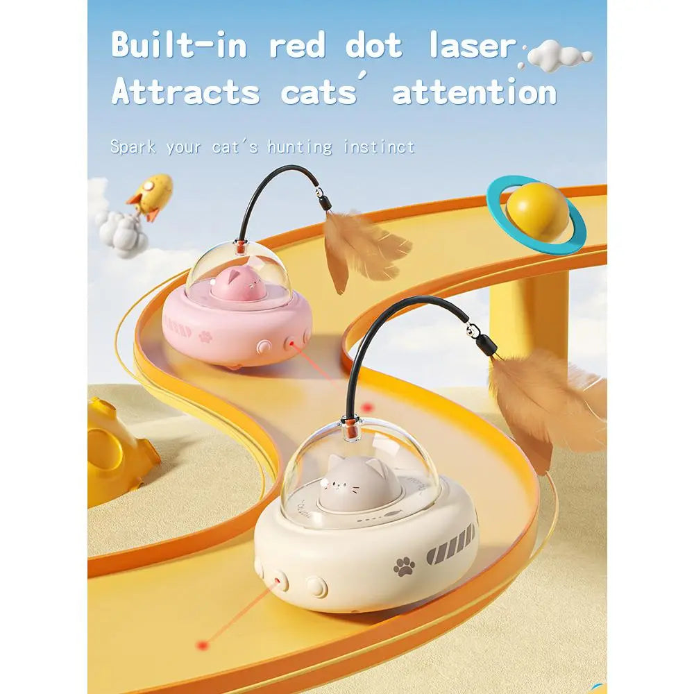 Interactive 2-in-1 Smart Laser and Feather Wand Toy for Indoor Cats - Automatic Rotating Electric Toy for Engaging Self-Play and Boredom Relief