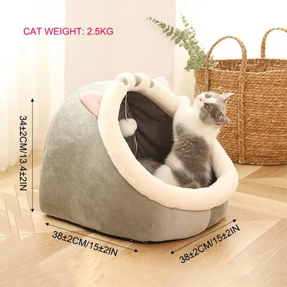 Thermal Cartoon Animal Ear Design Pet Bed - Soft and Warm Fleece Cat Cave for Indoor Use, Comfortable and Cute Cat Furniture, Ideal for Daily Use and Gift Giving