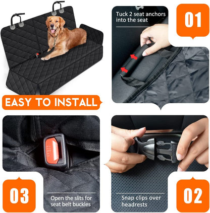 Dog Car Seat Cover - Waterproof Back Seat Protector for Pets, Non-Slip Design Compatible with Most Cars, SUVs, and Trucks - Black