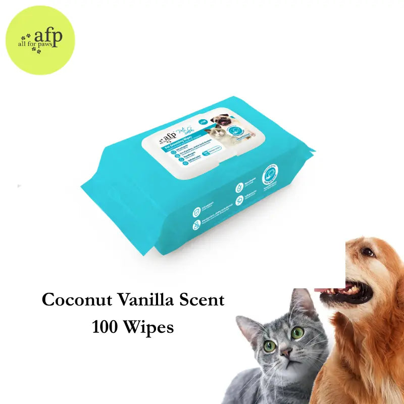 Allforpaws Coconut Vanilla Scented Pet Grooming Wipes - 100 Alcohol-Free Jumbo Deodorizing Wipes with Jojoba and Coconut Oils for Safe Hydration and Odor Control